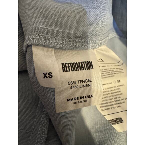 Reformation A-line Off Shoulder Chambray Linen Blend Mini Dress Romantic Sz XS - Picture 12 of 12